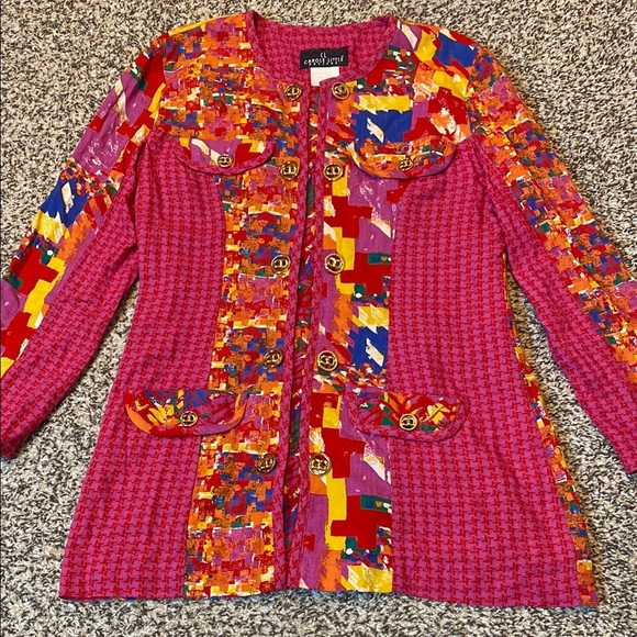 VNTG Carole Little Red and Yellow Blazer Vibrant Suit Jacket - Picture 3 of 10